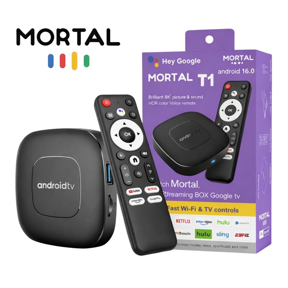 2026 Android 16 Streaming TV Box 8K Voice Control 2GB/16GB Mortal T1 HDR WiFi 6
